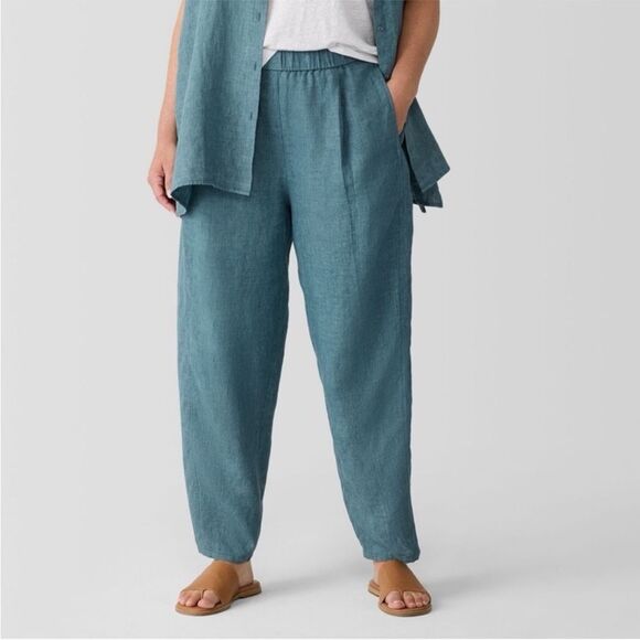 EILEEN FISHER Washed Organic Linen Délavé Lantern Pants in Nile Teal Aqua Sz 3X - Picture 5 of 14